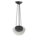 Elegant White Glass Chandelier With Radiant Pattern And Black Chain Hanging Design