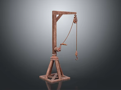 Functional Wooden Industrial Equipment With Tripod Base Pulley Chain And Hook 3d model