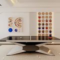 Modern Indoor Sports Equipment Ping Pong Table with Decorative Wall Display Paddles and Balls