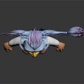 Cartoon Animal Character With Blue Head Yellow Eyes Purple Gradient Wings And Blue Plaid Vest