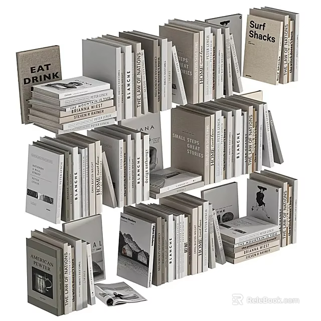 Stylish Books And Magazines Collection With Stacked Arrangement And Neutral Design 3d model 