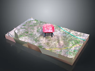 Wood Stone Detailed Model Featuring Green Grass Red Chair Green Hose And Yellow Lines 3d model