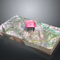 Wood Stone Detailed Model Featuring Green Grass Red Chair Green Hose And Yellow Lines