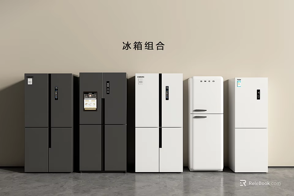 Modern Refrigerator Combination With Multiple Black And White Styles And Designs 3d model 