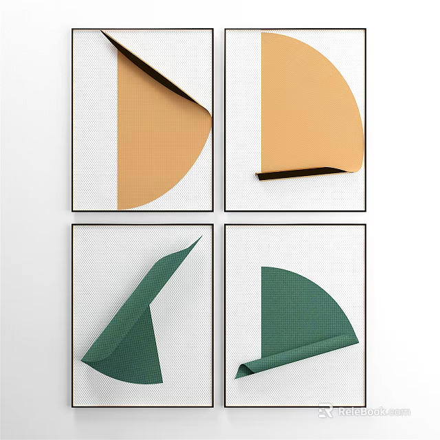 Modern Geometric Folded Paper Artworks With Orange Green Square Frames And White Grid Background 3d model