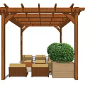 Wooden Pergola With Outdoor Sofa Seating And Green Plant In Leisure Area