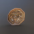 Octagonal Copper Decorative Plaque Featuring Carved Mask And Intricate Ornate Patterns 3d model