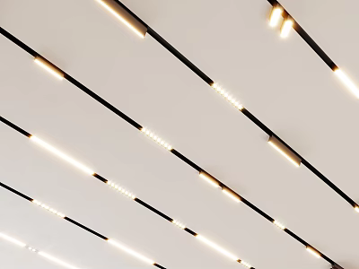Downlights and Spotlights Installed on Modern Ceiling with Bright Recessed Lighting for Interior Design 3d model