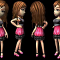 Game Movie Character Long Brown Hair Black Top Pink Skirt Pink High Heels Four Views
