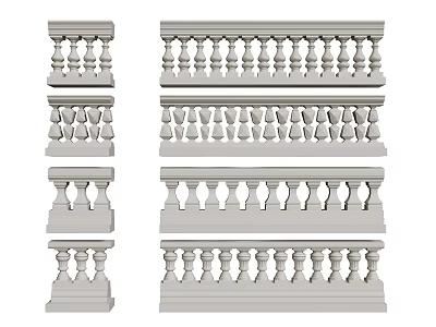 Various Architectural Balustrades Featuring Different Baluster Designs for Building Projects 3d model
