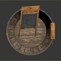 Rustic Wooden Bucket Shaped Wash Basin With Metal Hoops And Side Shelf