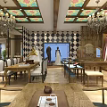 Shopping Mall Clothing Store Interior With Display Racks Decorative Ceiling Chandelier And Mirror Table