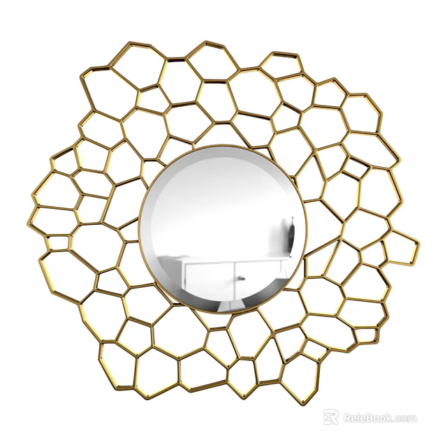 Decorative Round Mirror with Gold Honeycomb Geometric Frame Design 3d model 