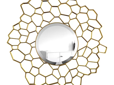Decorative Round Mirror with Gold Honeycomb Geometric Frame Design 3d model