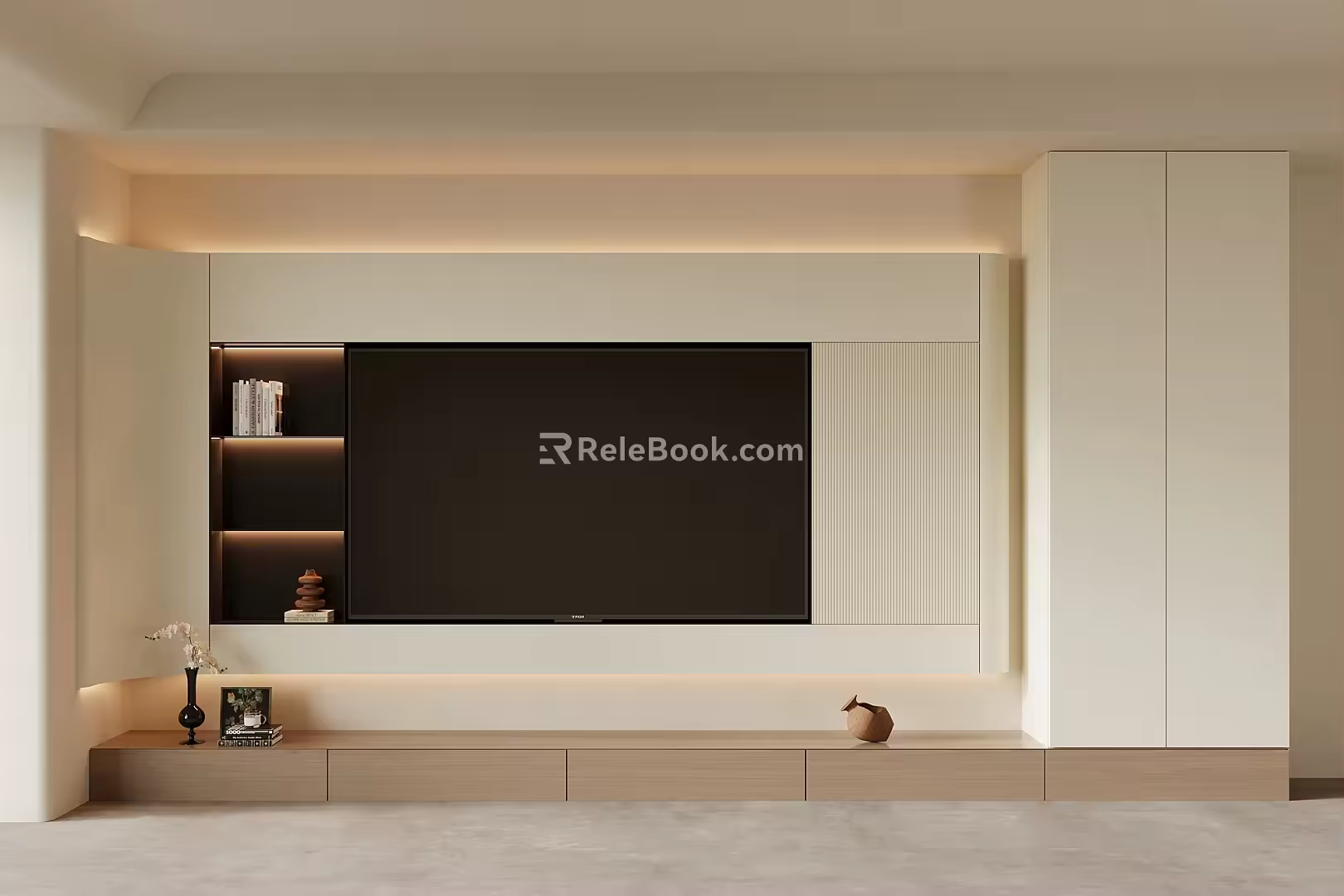Modern Cream Style TV Background Wall TV Cabinet 3d model