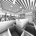 Modern Supermarket Grocery Store with Fresh Fruit Display Organized Shelves and Colorful Products