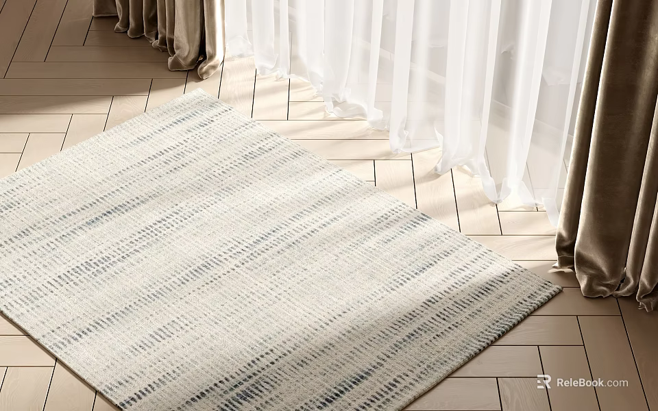 Square Striped Rug On Wooden Floor With Natural Light Through White Curtains 3d model 