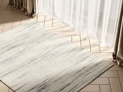 Square Striped Rug On Wooden Floor With Natural Light Through White Curtains 3d model