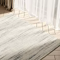 Square Striped Rug On Wooden Floor With Natural Light Through White Curtains