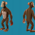 Game Movie Character Monkey 3D Model Brown Fur Light Belly Standing Pose Front Side Views