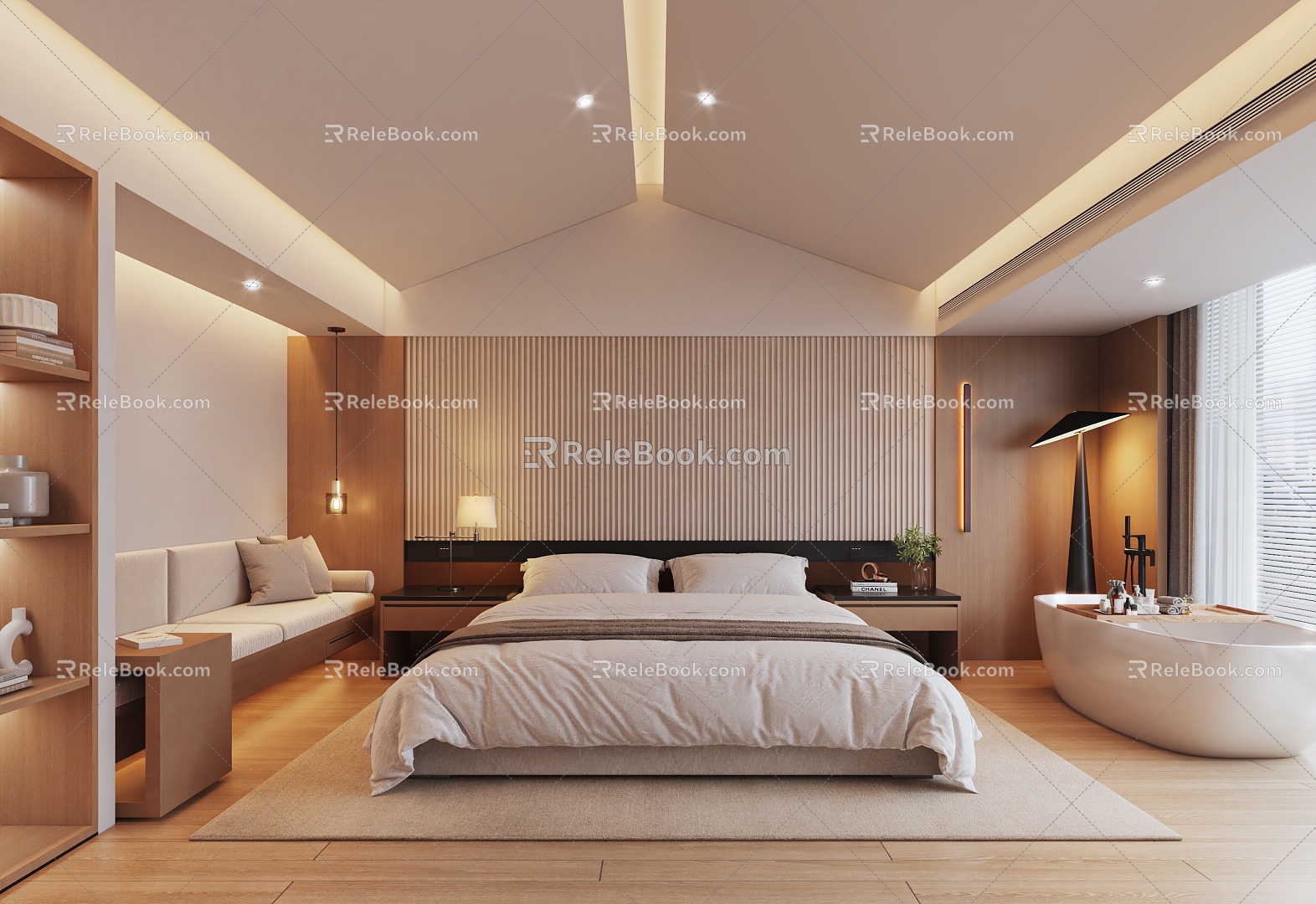 Modern Hotel Room Standard King Room Bathtub 3d model