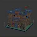 Grey Stone Medieval Castle With Multiple Towers Red Accents Red Flag And Blue Base