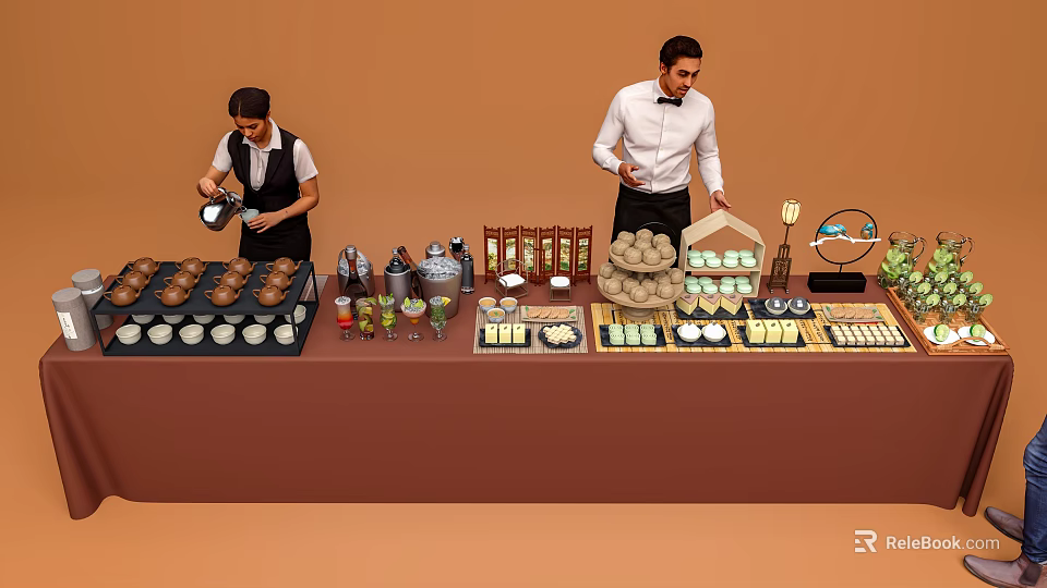 Commercial Food Display Equipment With Counter Shelves And Coffee Utensils For Cafe Shop 3d model 