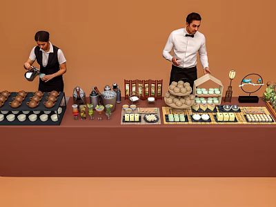 Commercial Food Display Equipment With Counter Shelves And Coffee Utensils For Cafe Shop 3d model