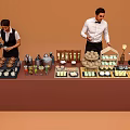 Commercial Food Display Equipment With Counter Shelves And Coffee Utensils For Cafe Shop