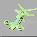 Green Experimental Equipment Featuring Multiple Blade Like Arms Transparent Central Section And Circular Bases
