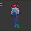 Cartoon Child Character With Purple Pigtails White Top Purple Pants And Pink Sneakers