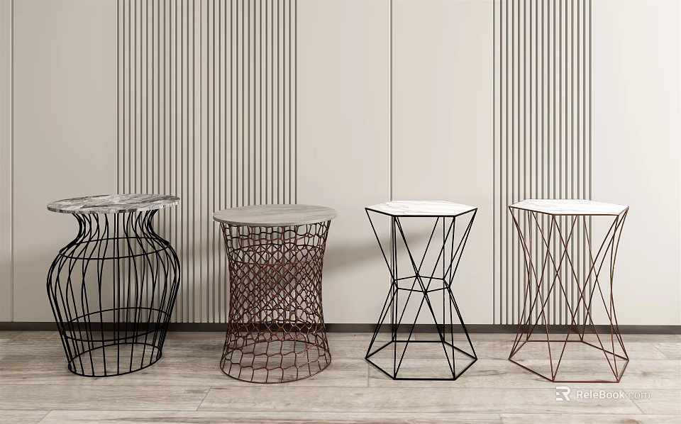 Modern Side Tables With Geometric Metal Frames And Marble Tops In Various Designs 3d model 