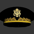 Elegant Black Military Style Hat With Gold Decorative Band And Intricate Embroidered Insignia