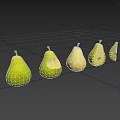 Fresh Green Pears Displayed in Whole Bitten and Sliced States on Dark Background