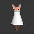Cute 3D Fox Sculpture With White Cloak Pink Ears And Brown Tail