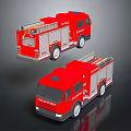 Two Red Fire Truck Toy Models With Ladder And Wheel Details