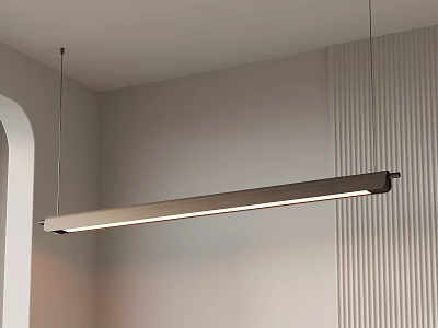 Long Linear Modern Pendant Light in Minimalist Interior With Textured Wall and Warm Glow 3d model