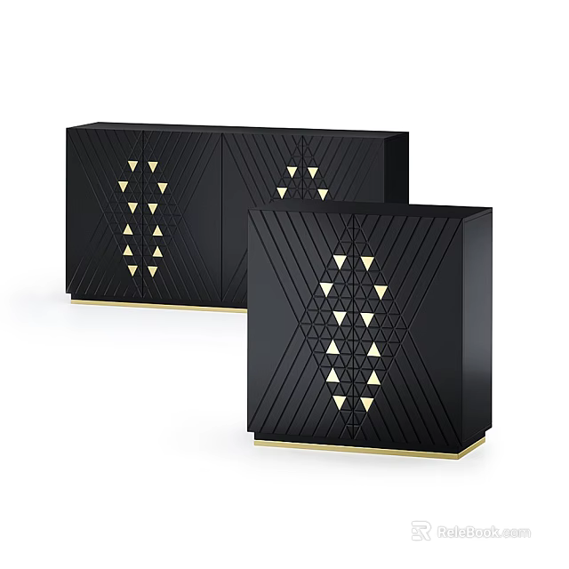 Modern Black Entryway And Side Cabinet With Golden Geometric Patterns 3d model