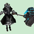 Fantasy Game Character With Mechanical Armored Costume And Large Glowing Blue Hammer