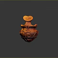 Traditional Orange Ceramic Pottery With Spiral Top And Intricate Carved Patterns