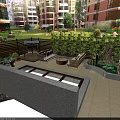 Garden Landscape With High Rise Residential Buildings Outdoor Leisure Area And Green Lawn