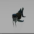 Blue Mythical Creature With Sharp Teeth Bumpy Growth And Fins In Open Mouth Stance
