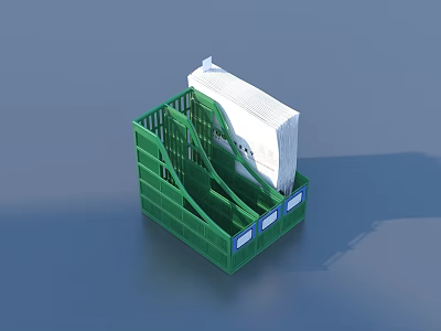 Green Plastic Folder With Stack Of White Papers On Blue Surface 3d model