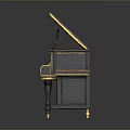 Vintage Ornate Piano With Intricate Golden Carvings And Decorative Black Frame