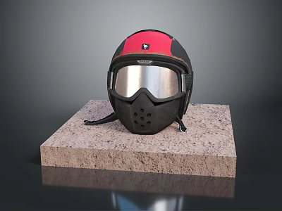 Red And Black Tactical Weapon With Silver Reflective Parts On Stone Platform 3d model