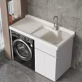 Modern Laundry Cabinet Setup With Washing Machine Sink Countertop Faucet And Storage Cabinets