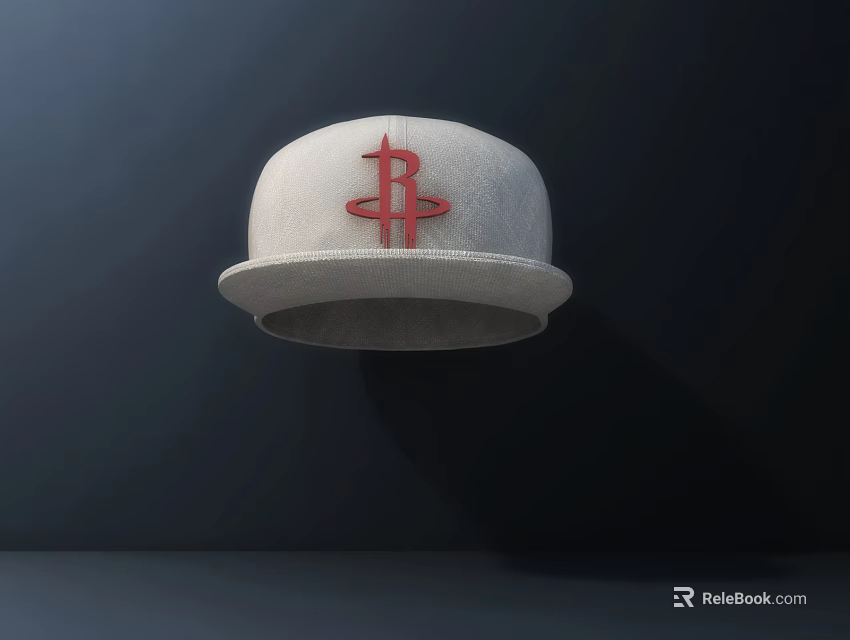 Stylish White Flat Brim Cap With Red Logo On Dark Background 3d model