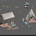 Kids Play Tents With Colorful Balloons Bunting Flags Cloud Star Decorations And Toys