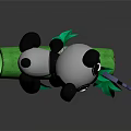 Panda Doll Sleeping Lying On Green Bamboo Leaves With Blue Zzz Symbols