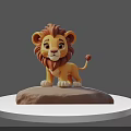 Cute 3D Cartoon Lion Standing On Rock With White Circular Platform